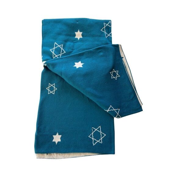 My 1st Hanukkah Blue & Ivory Knit Reversible Baby Blanket and Bib Set NWT - Picture 7 of 10